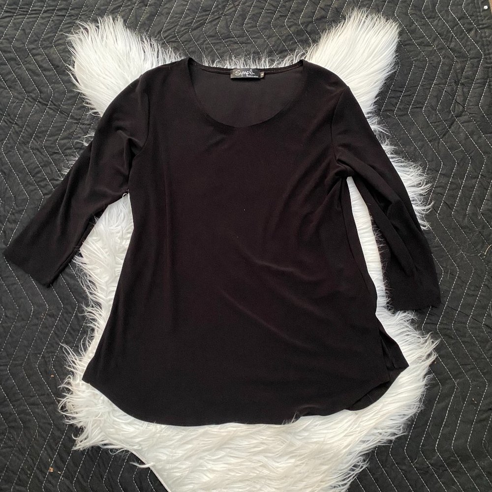 Sympli Canada 3/4 Sleeve Side Slit Blouse Top Black